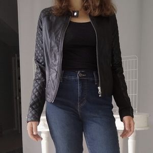 New Look Black Biker Quilted Leather Zip Up Jacket